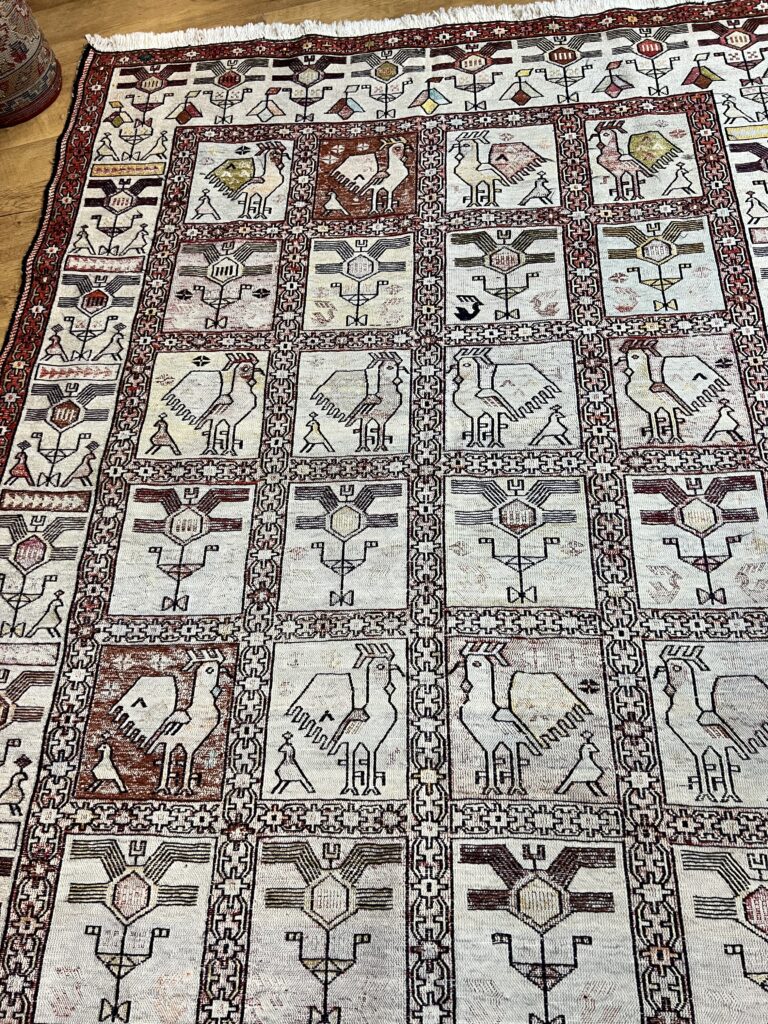 Vintage Embroidered Silk Varni Kilim 190cm x 127cm